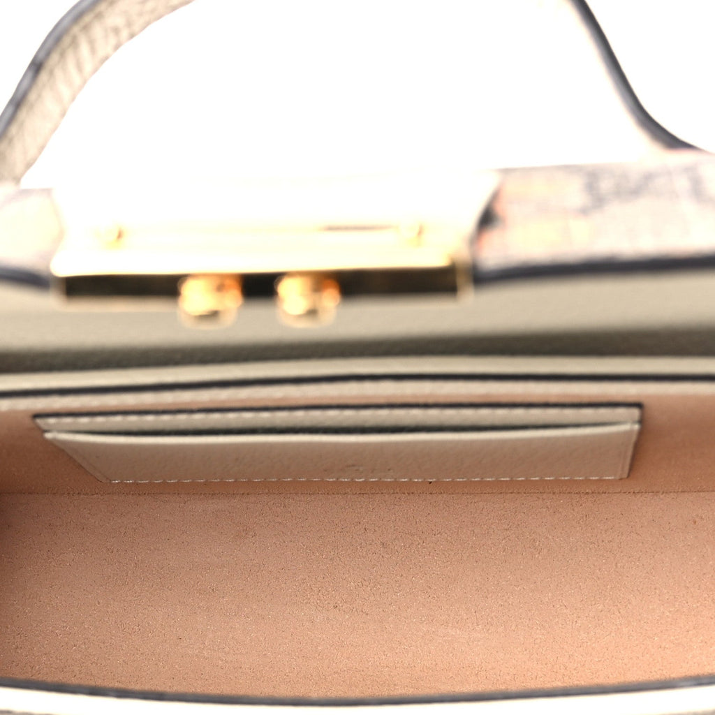 GG Supreme Monogram Berry Textured Dollar Calfskin Mini Padlock Top Handle Shoulder Bag Beige Ebony Light Copper Mystic White