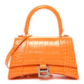 Shiny Calfskin Crocodile Embossed Small Hourglass Top Handle Bag Pop Orange