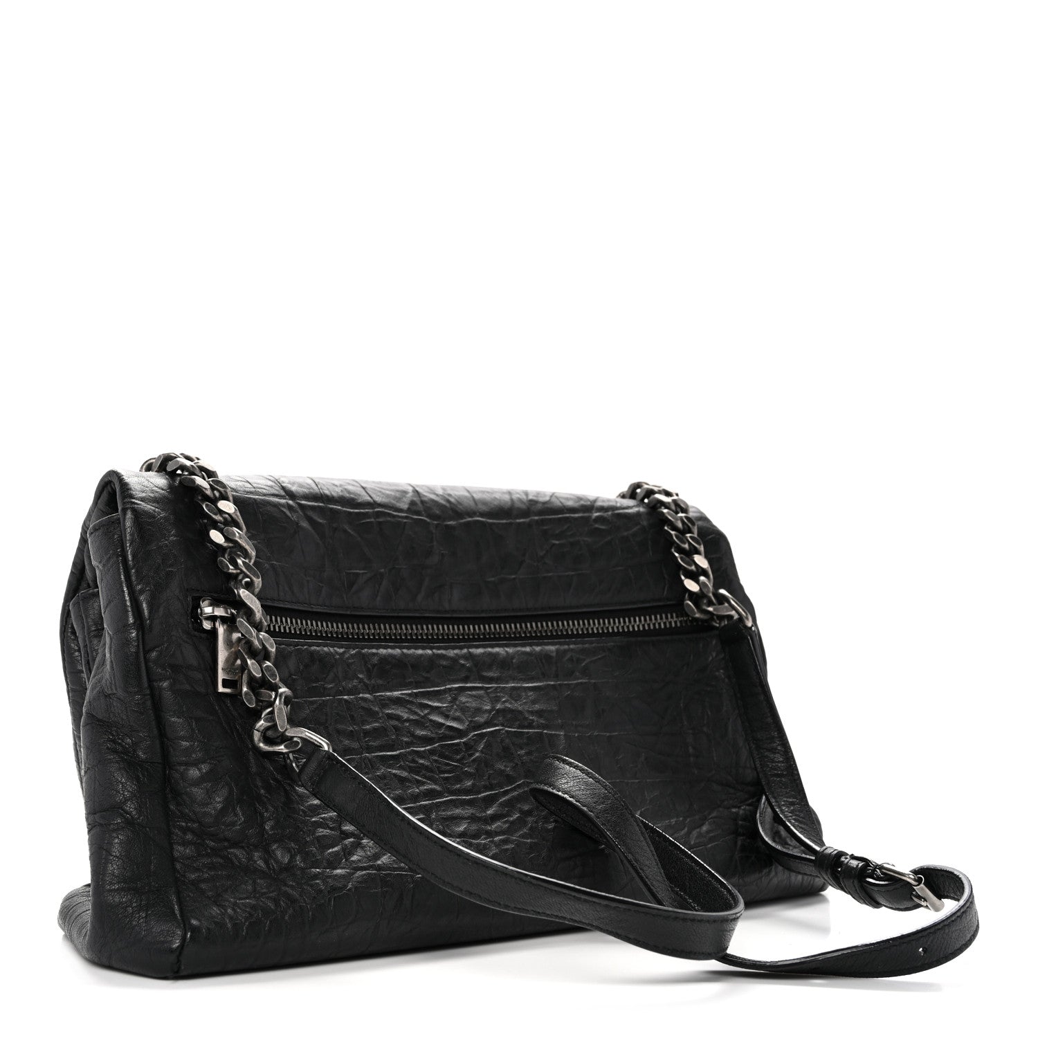 Calfskin Crocodile Embossed Medium West Hollywood Monogram Fold-Over Black