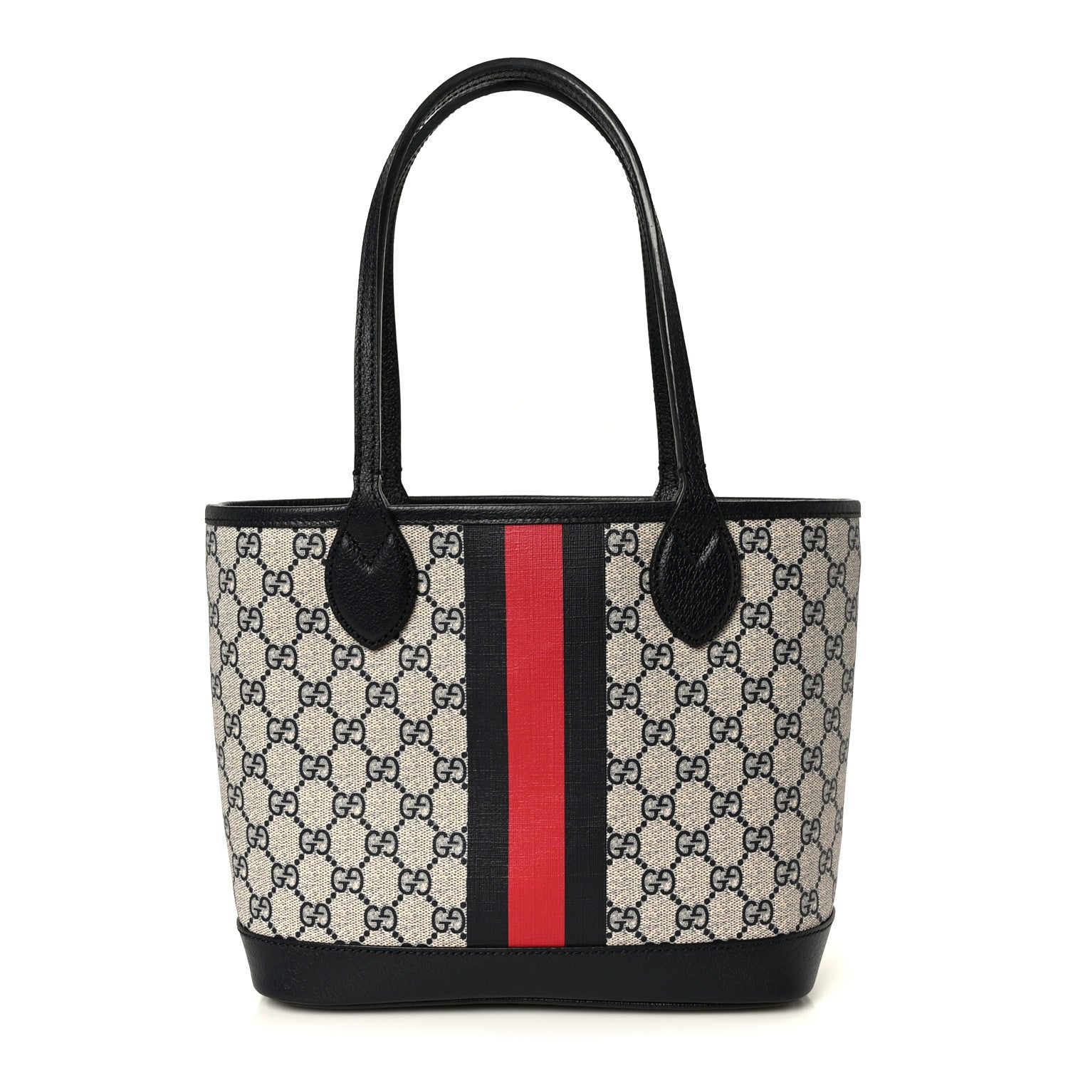 GG Supreme Monogram Textured Dollar Calfskin Web Small Ophidia Tote Beige Blue
