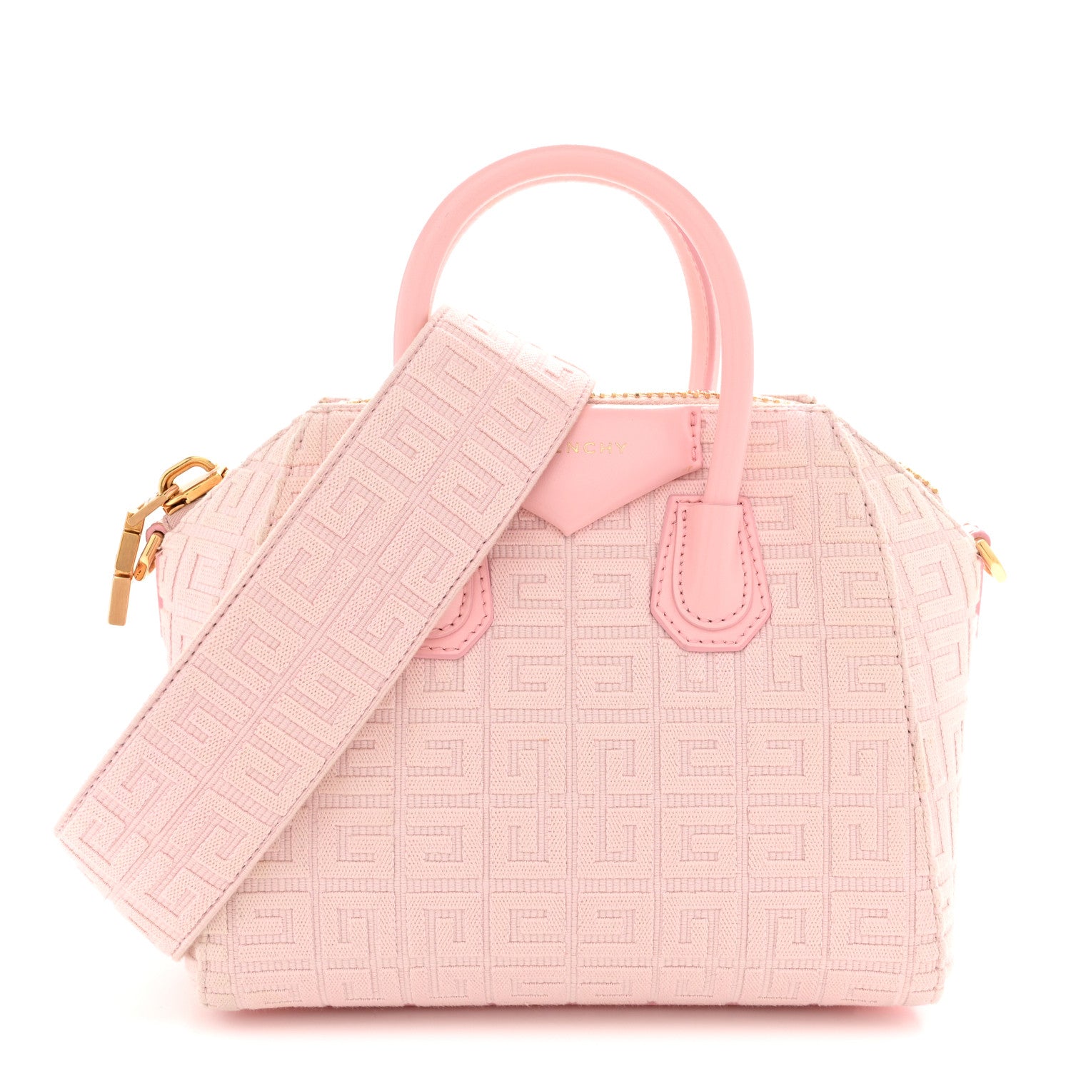 Canvas Jacquard Embroidered Calfskin 4G Mini Antigona Tender Pink