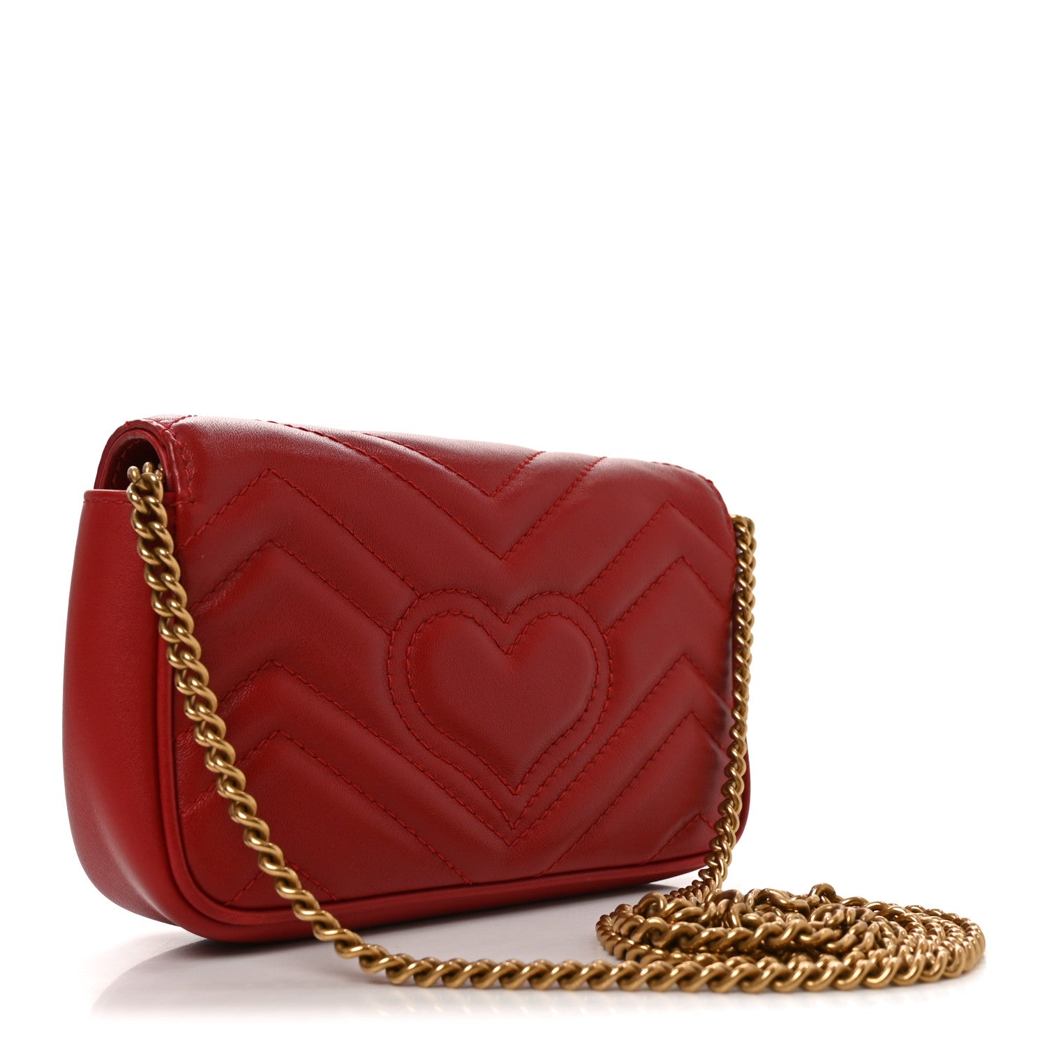 Calfskin Matelasse Super Mini GG Marmont Shoulder Bag Hibiscus Red