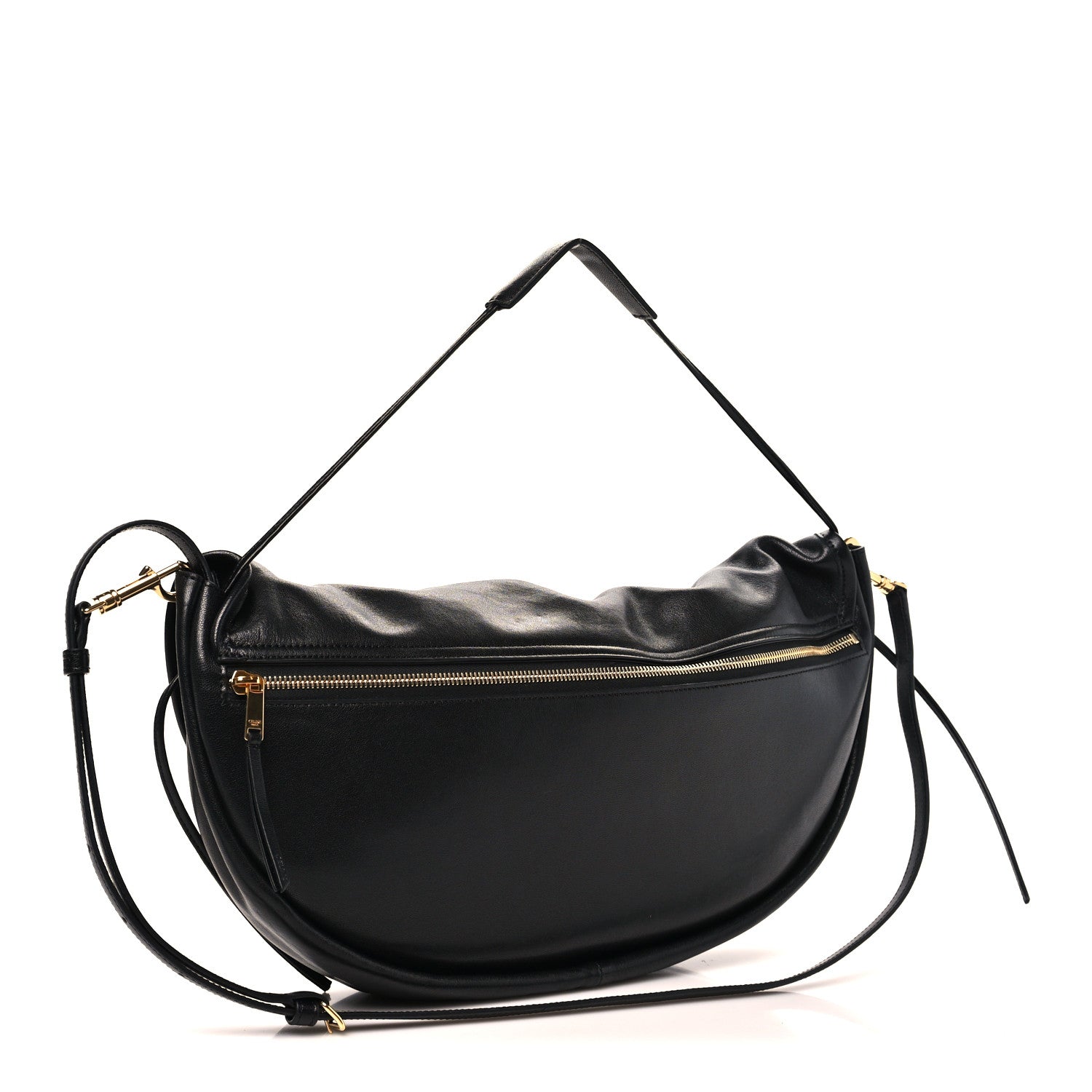 Shiny Lambskin Soft Triomphe Half Moon Bag Black