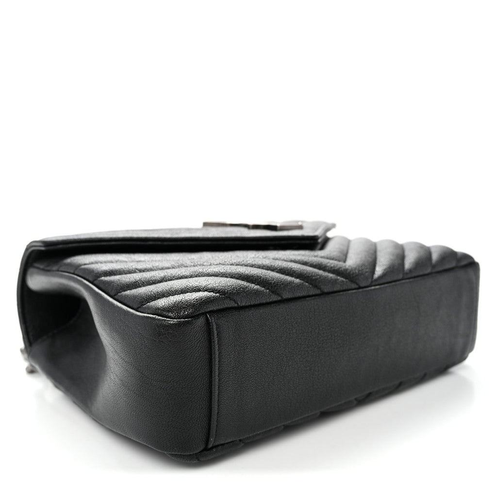 Sheepskin Matelasse Chevron Monogram Medium College Bag Black