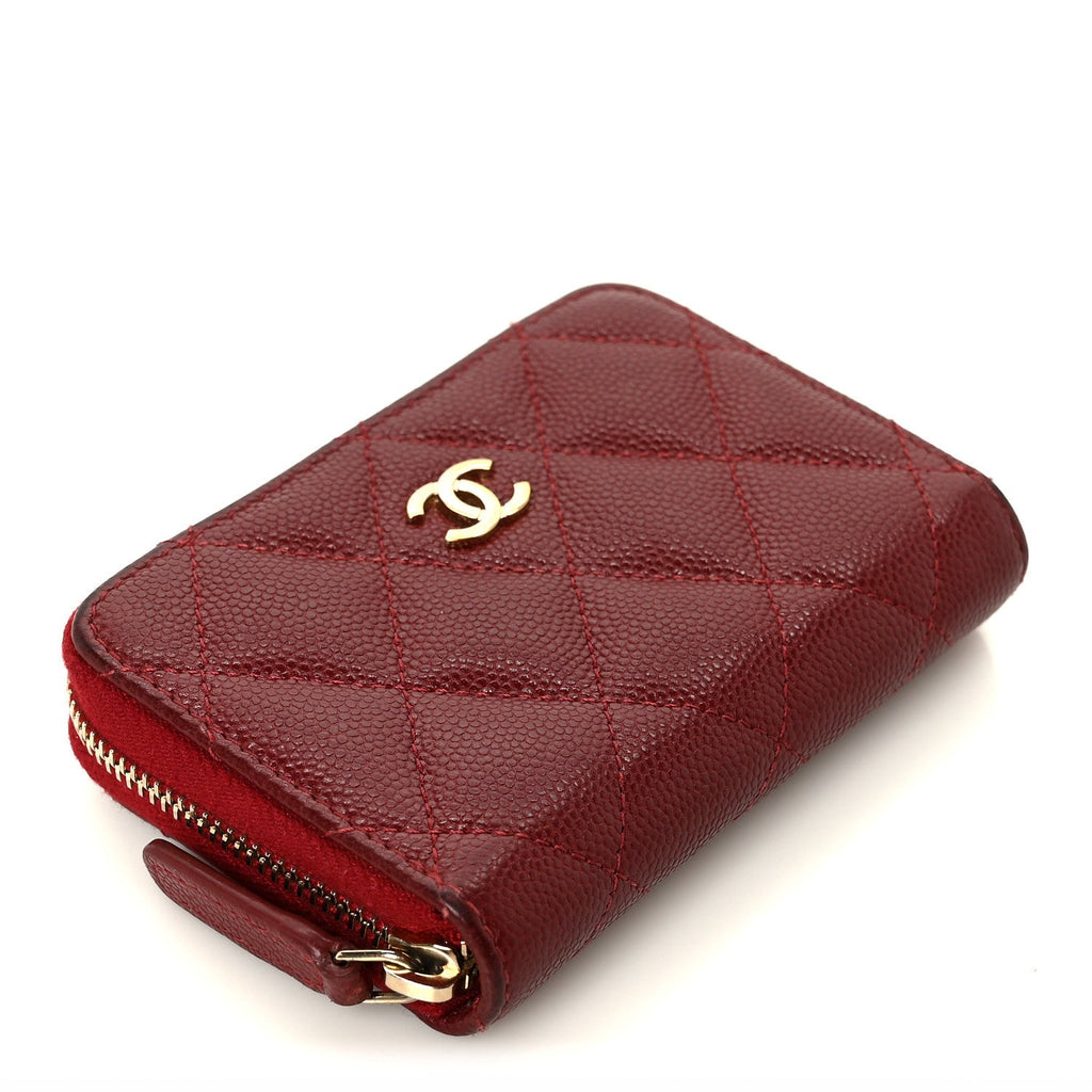 Caviar Quilted Zip Around Coin Purse Burgundy