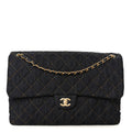 Denim Quilted XXL Travel Flap Bag Dark Blue Orange