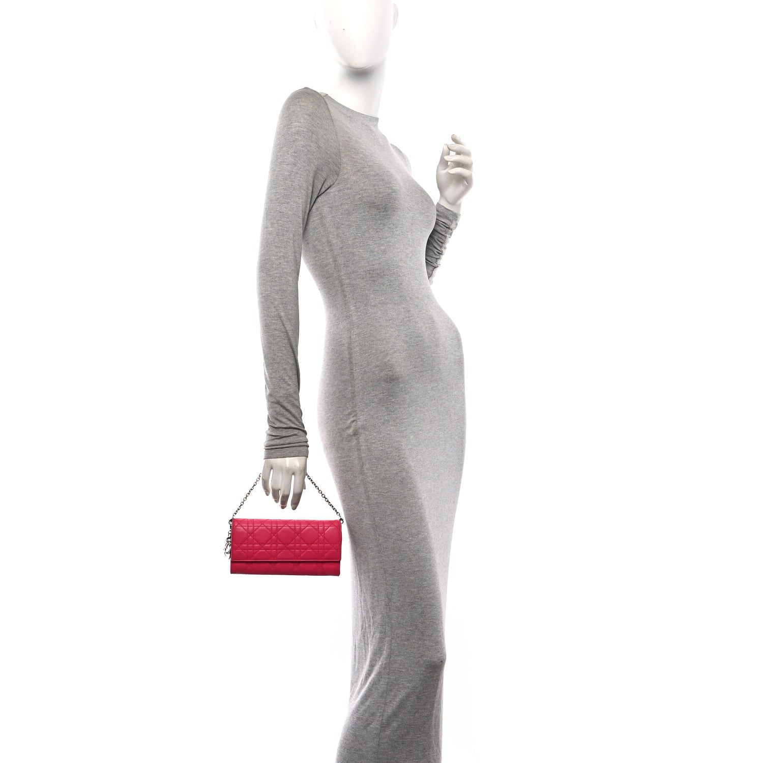 Lambskin Cannage Lady Dior Rendezvous Wallet On Chain Fuchsia