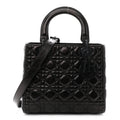Crinkled Calfskin Cannage Medium Lady Dior Black