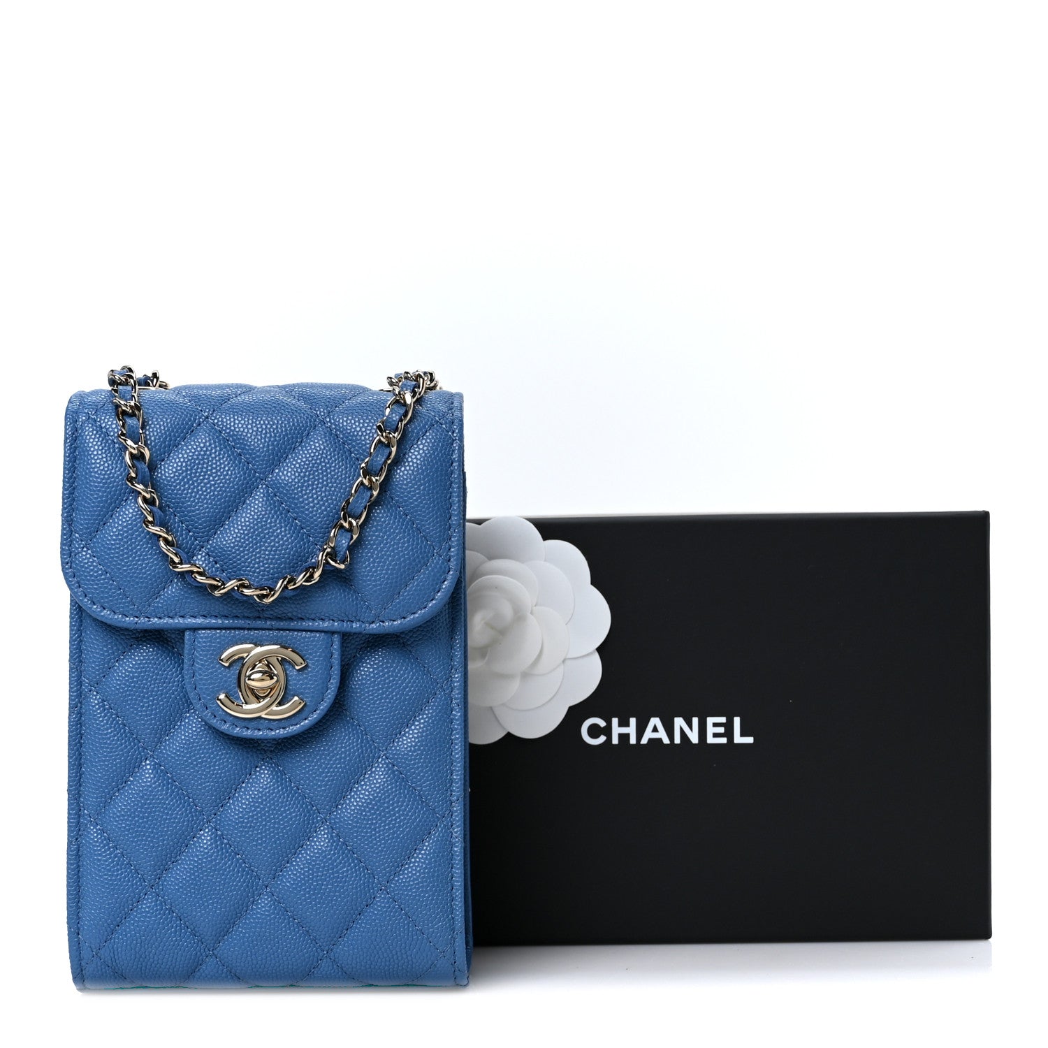 Caviar Quilted Classic Phone Holder Blue