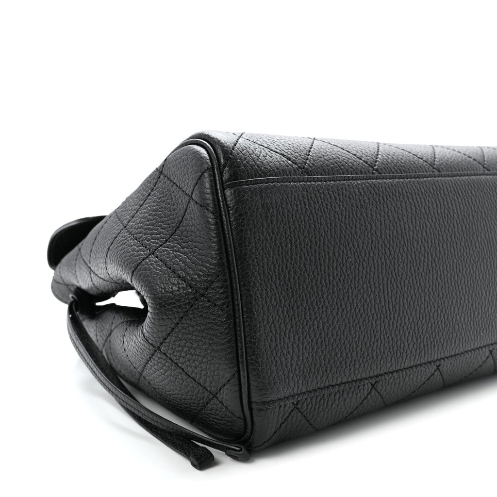 Grained Calfskin Stitched Urban Essentials Large Shopping Bag Black