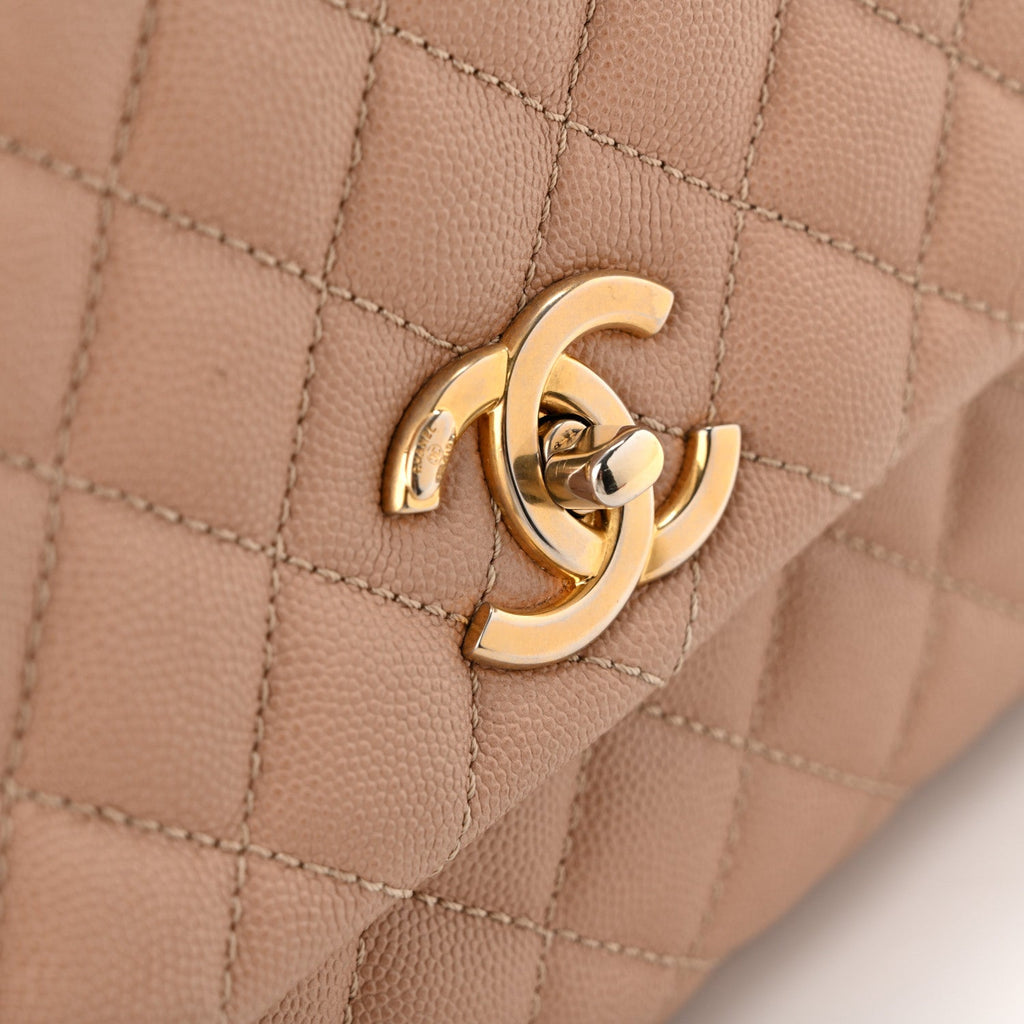 Caviar Lizard Quilted Small Coco Handle Flap Beige