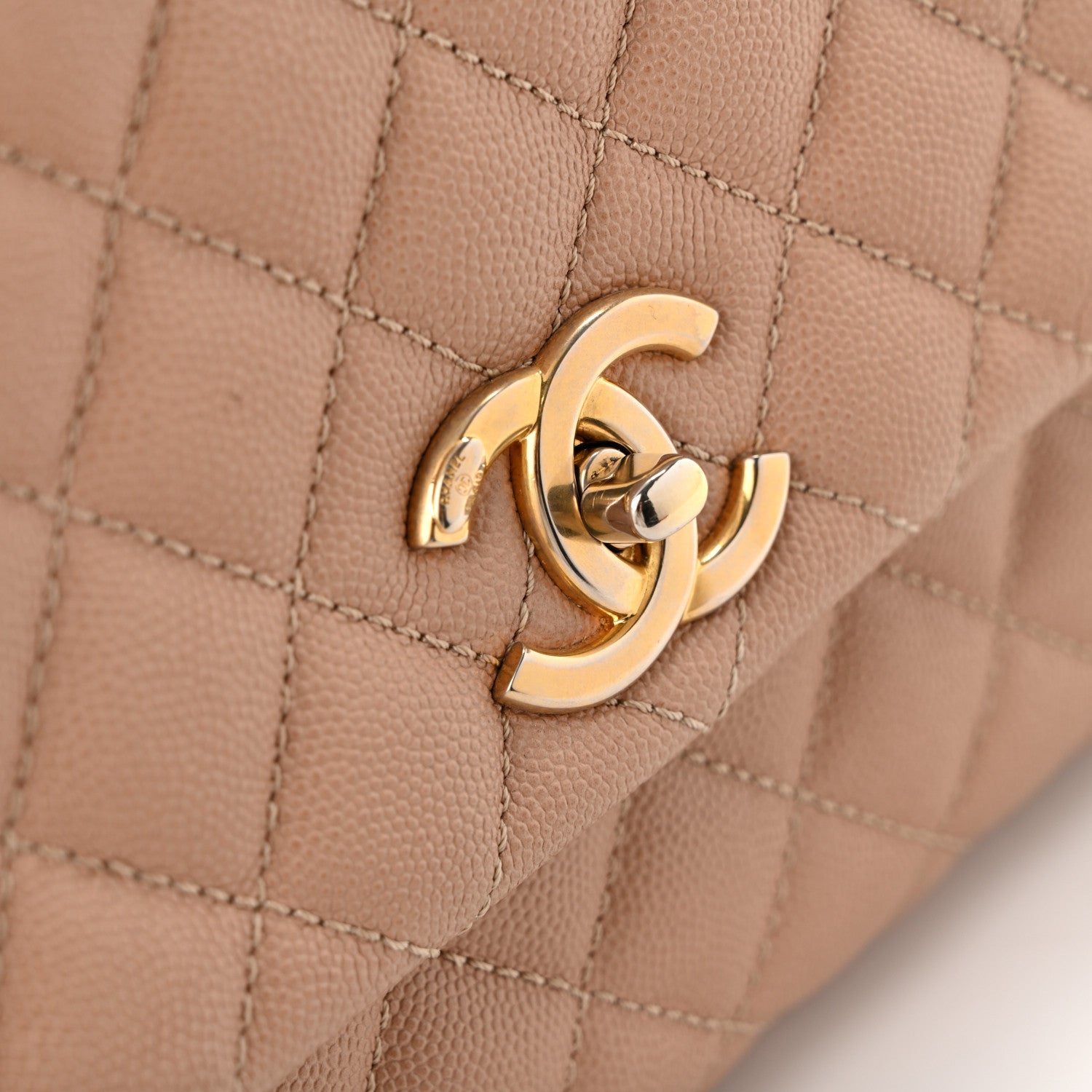 Caviar Lizard Quilted Small Coco Handle Flap Beige