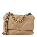 Lambskin Quilted Large Chanel 19 Flap Beige