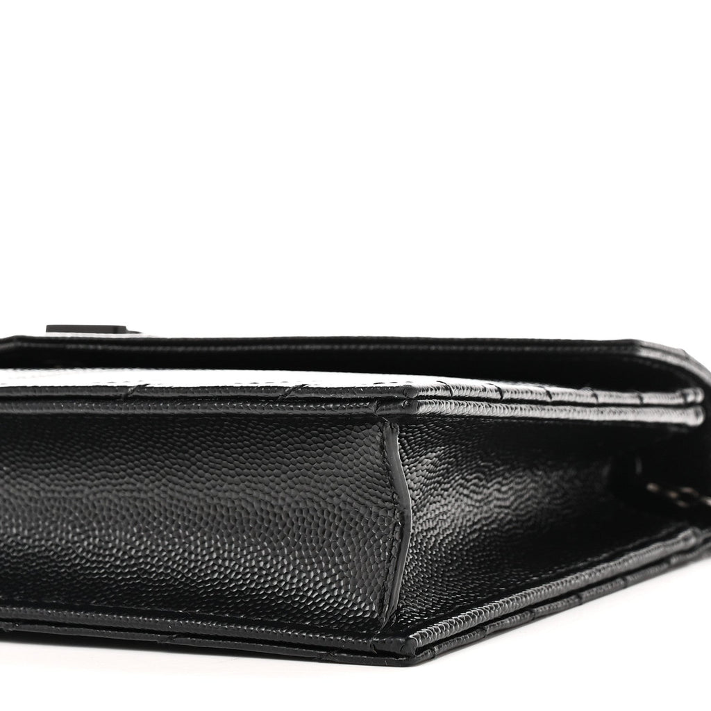 Grain De Poudre Matelasse Chevron Monogram Monochrome Envelope Chain Wallet Black