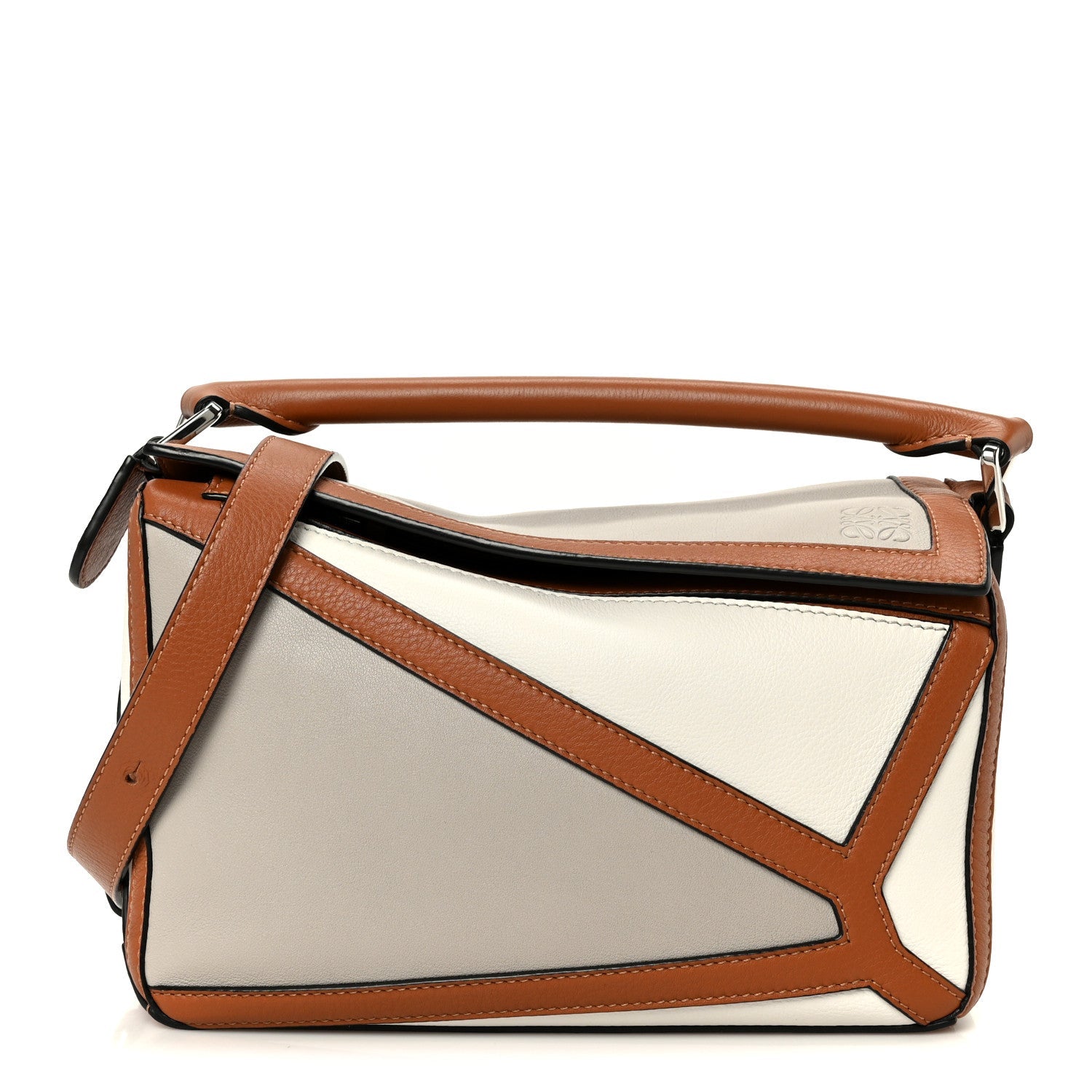 Calfskin Small Graphic Puzzle Bag Ghost Soft White
