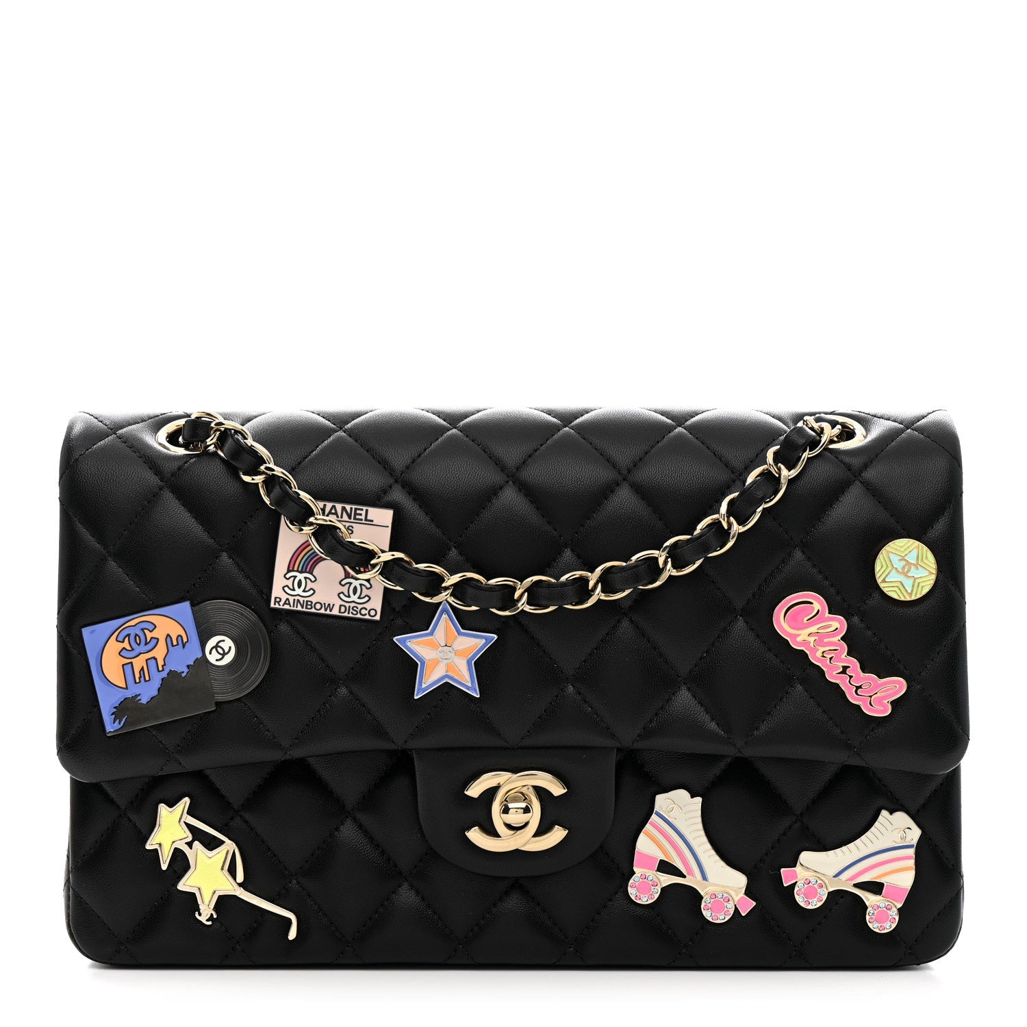 Lambskin Quilted Medium Hollywood Charms Double Flap Black