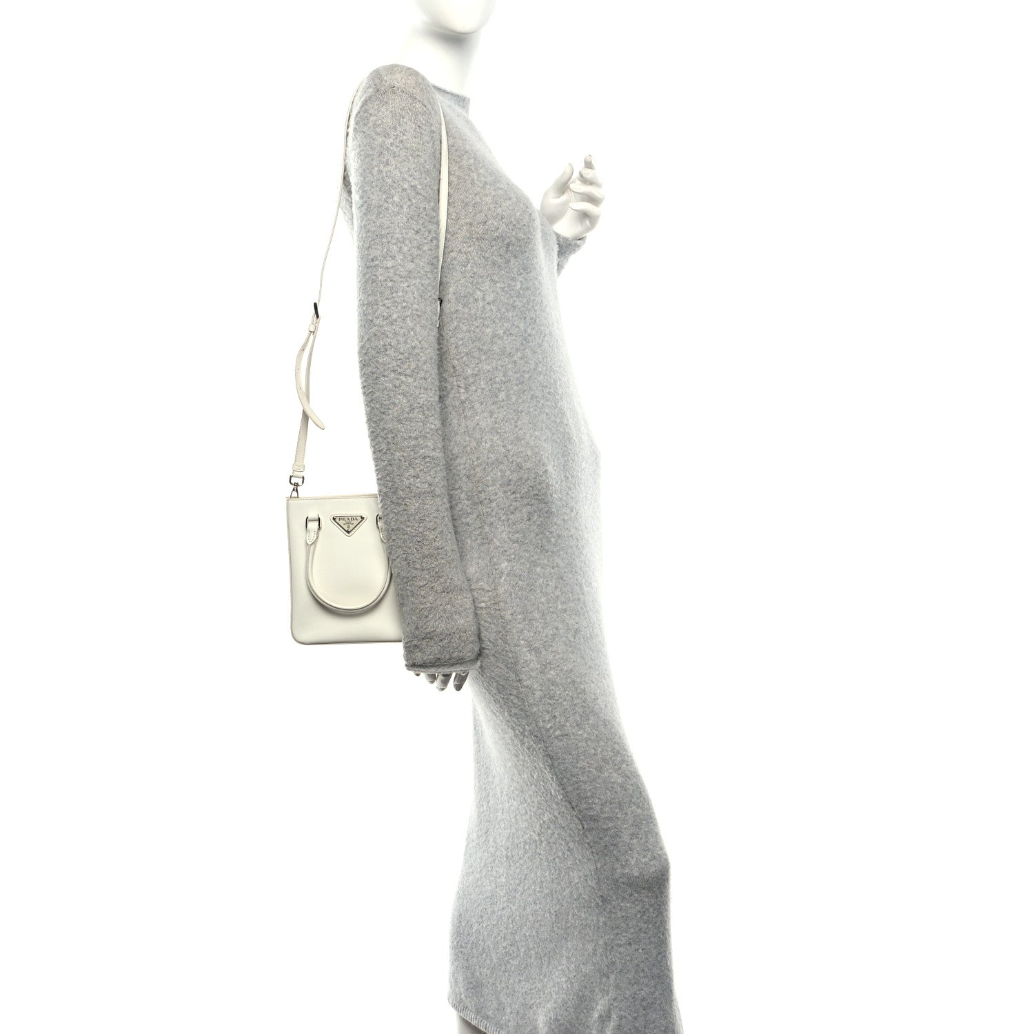 Spazzolato Triangle Small Double Handle Crossbody Tote White