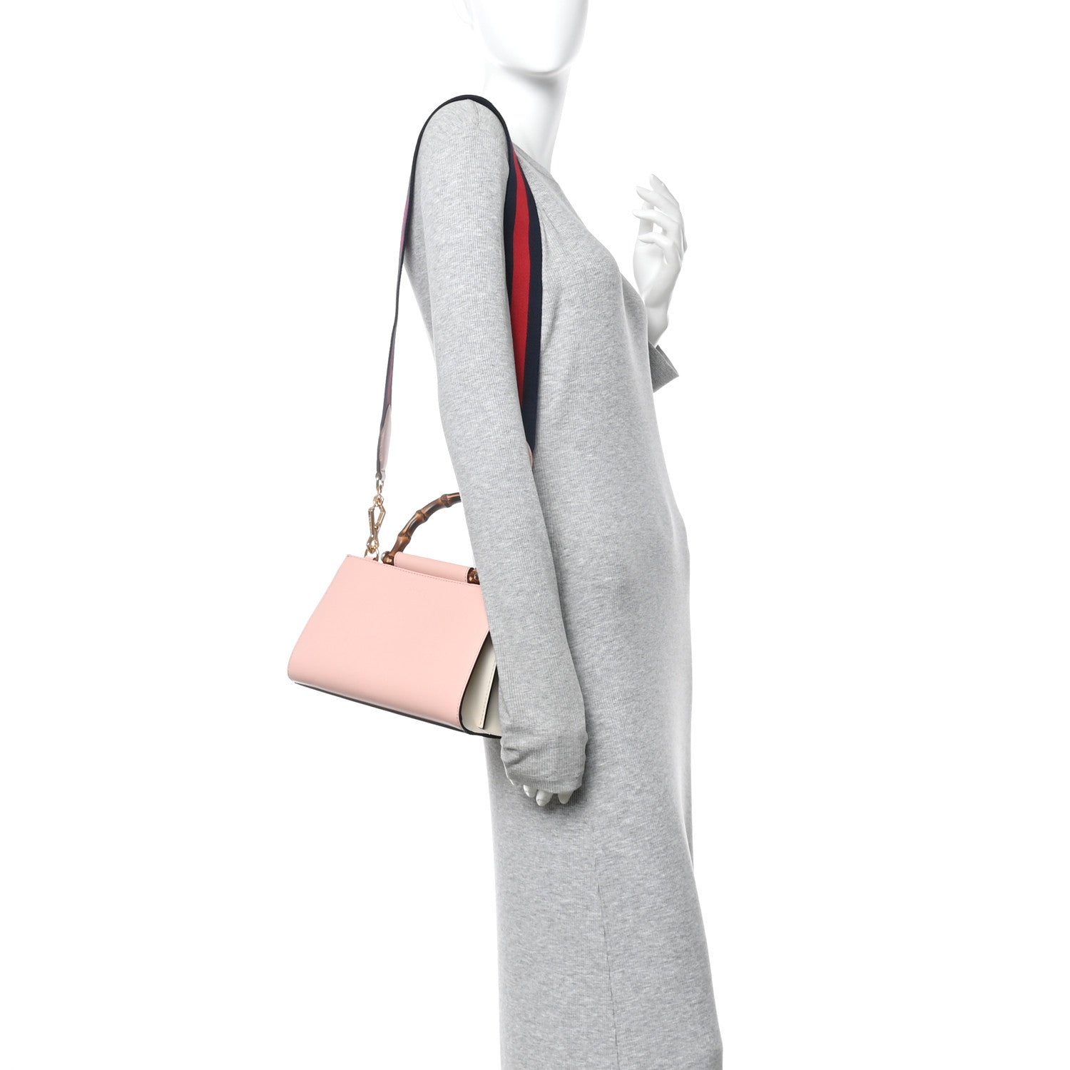 Nappa Bamboo Web Small Nymphaea Top Handle Bag Perfect Pink Mystic White