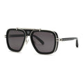 Philipp Plein Sunglasses Aviator Full Rim, Shiny Black Frame and Smoke Grey Lens SPP109M0700