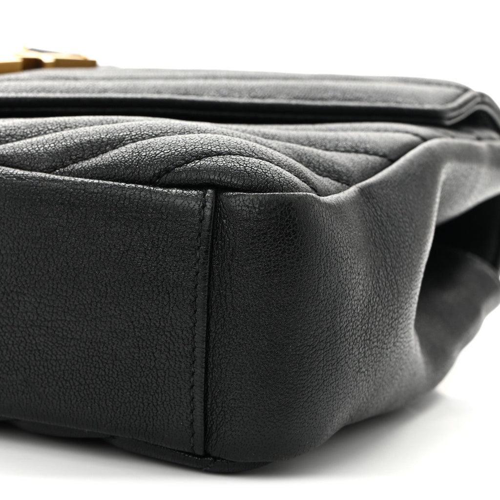 Sheepskin Matelasse Chevron Monogram Medium College Bag Black