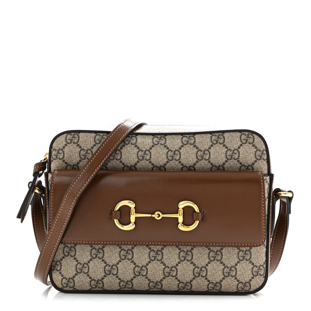 GG Supreme Monogram Small Horsebit 1955 Shoulder Bag Beige Brown Sugar