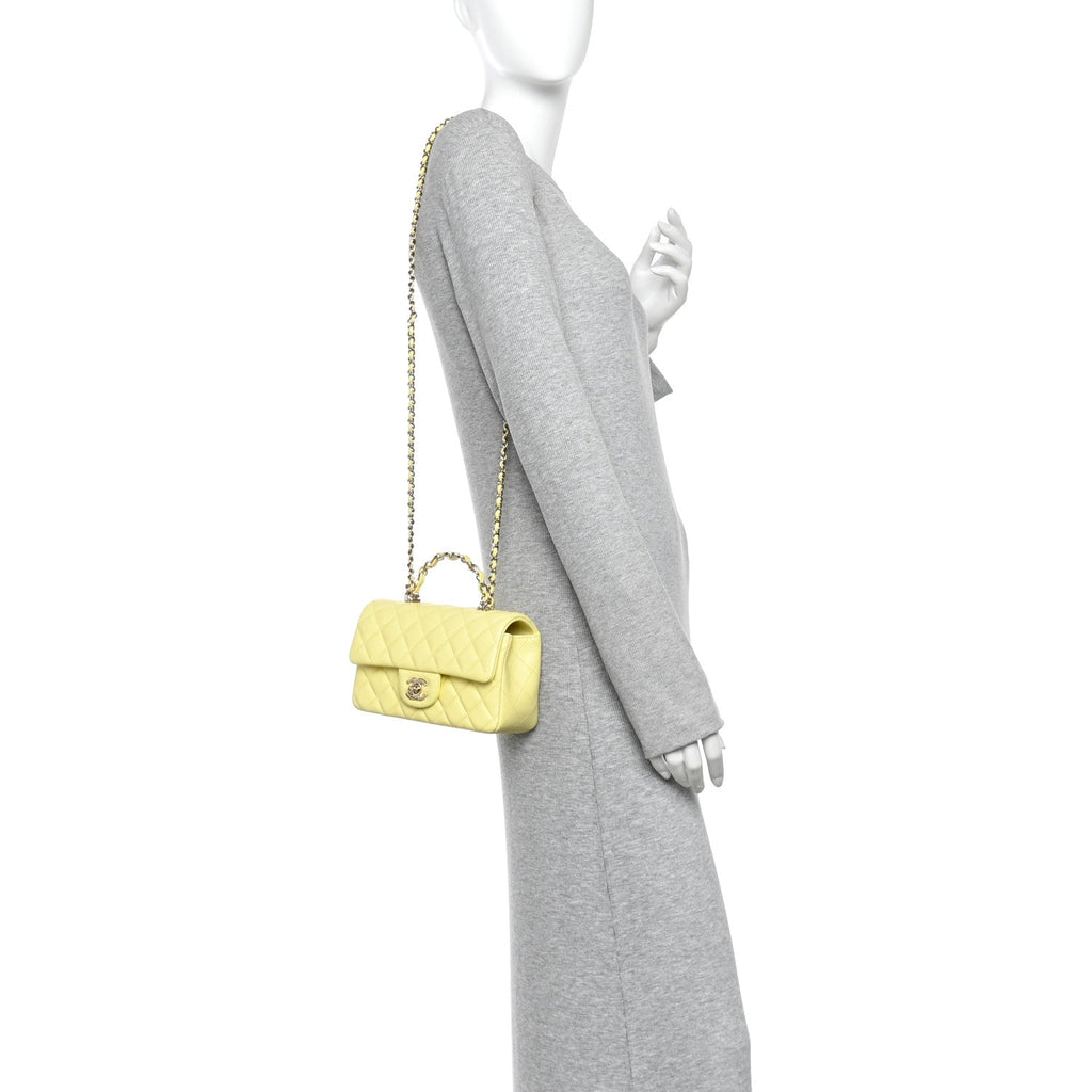 Lambskin Quilted Mini Chain Top Handle Rectangular Flap Light Yellow