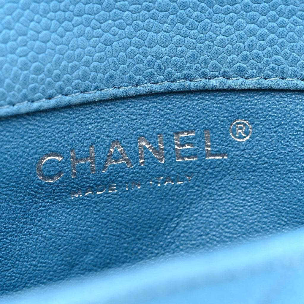Iridescent Caviar Quilted Extra Mini Flap Light Blue
