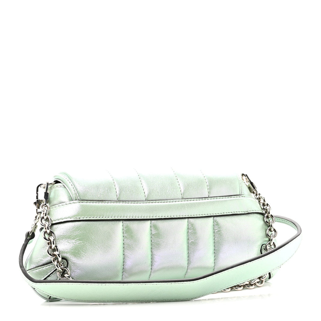Iridescent Nappa Vertical Matelasse Small Maxi Horsebit Chain Shoulder Bag Iridescent Salvy Green