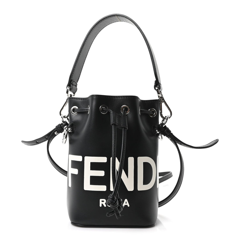 Vitello King F is Fendi Logo Embossed Mini Mon Tresor Bucket Bag Black