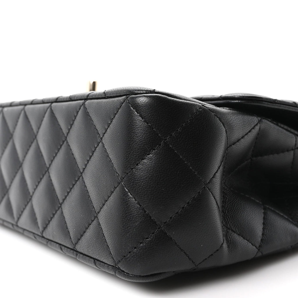 Lambskin Quilted Crystal Top Handle Small Rectangular Flap Black