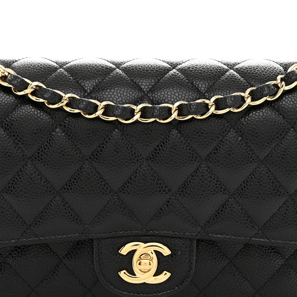 Caviar Quilted Medium Double Flap Black