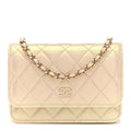 Iridescent Lambskin Quilted Mini Wallet On Chain WOC Ivory