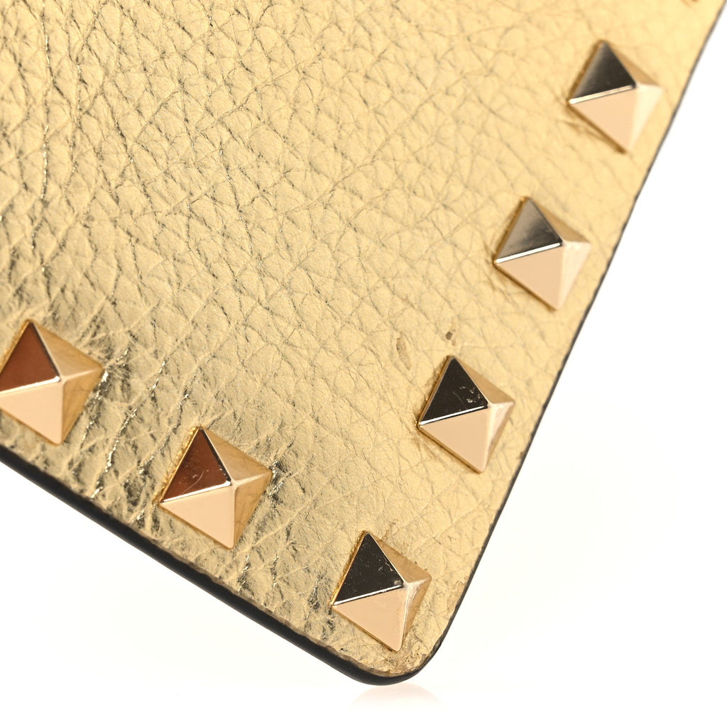 Metallic Calfskin Medium Rockstud Envelope Flat Wristlet Pouch Gold