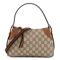GG Supreme Monogram Textured Calfskin Small Emblem Shoulder Bag Beige Dark Brown