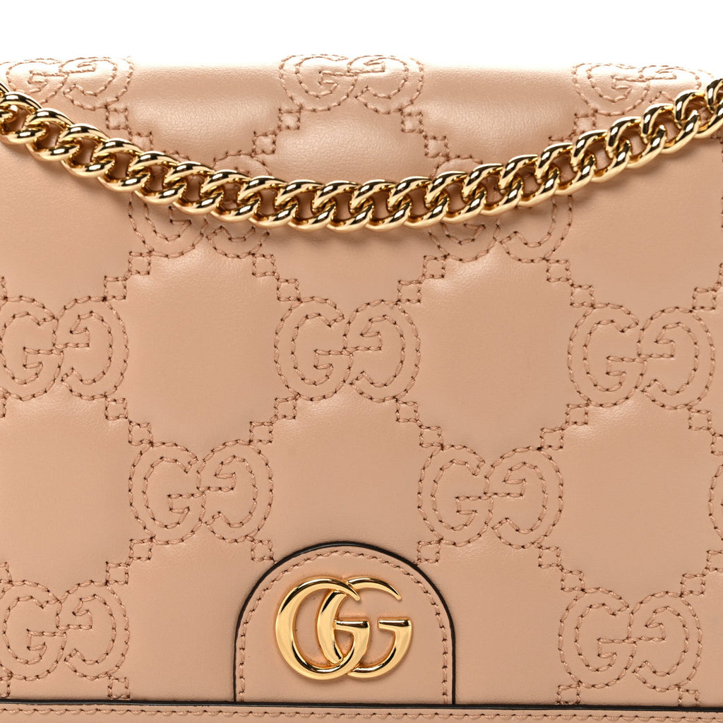 Calfskin GG Matelasse Chain Wallet Perfect Pink