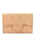 Caviar Quilted Flap Card Holder Wallet Beige