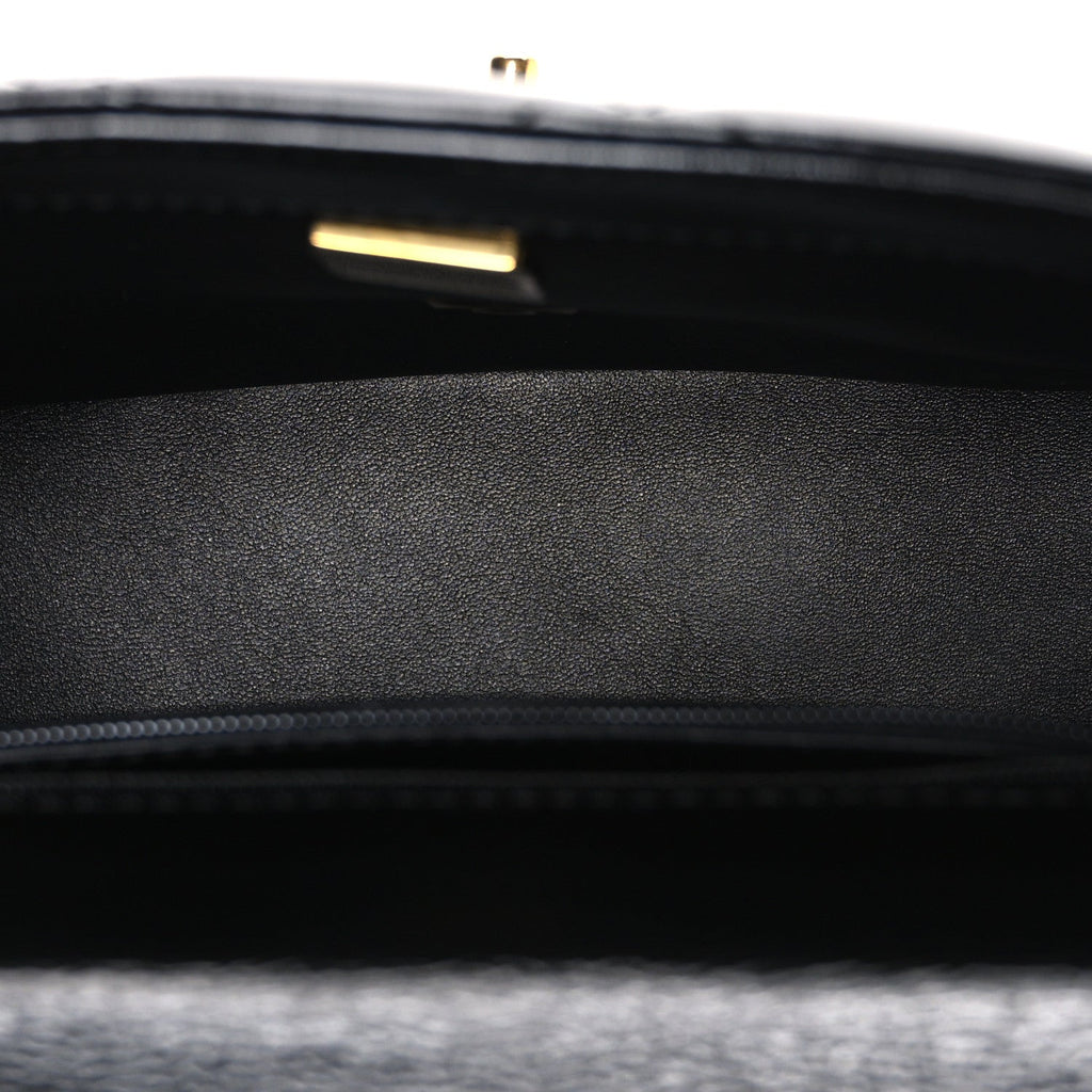 Shiny Lambskin Quilted Twisted Links Top Handle Flap Black