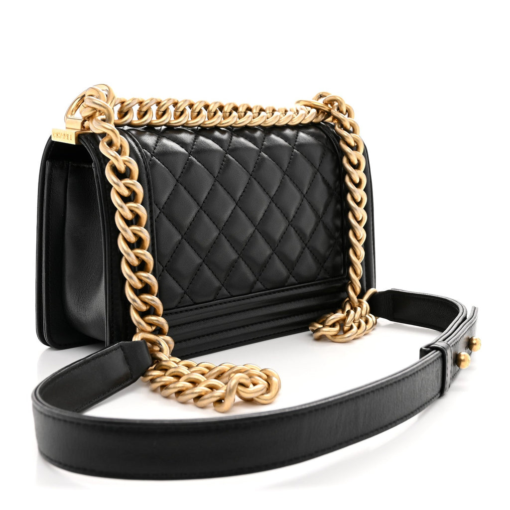 Lambskin Quilted Small Boy Flap Black