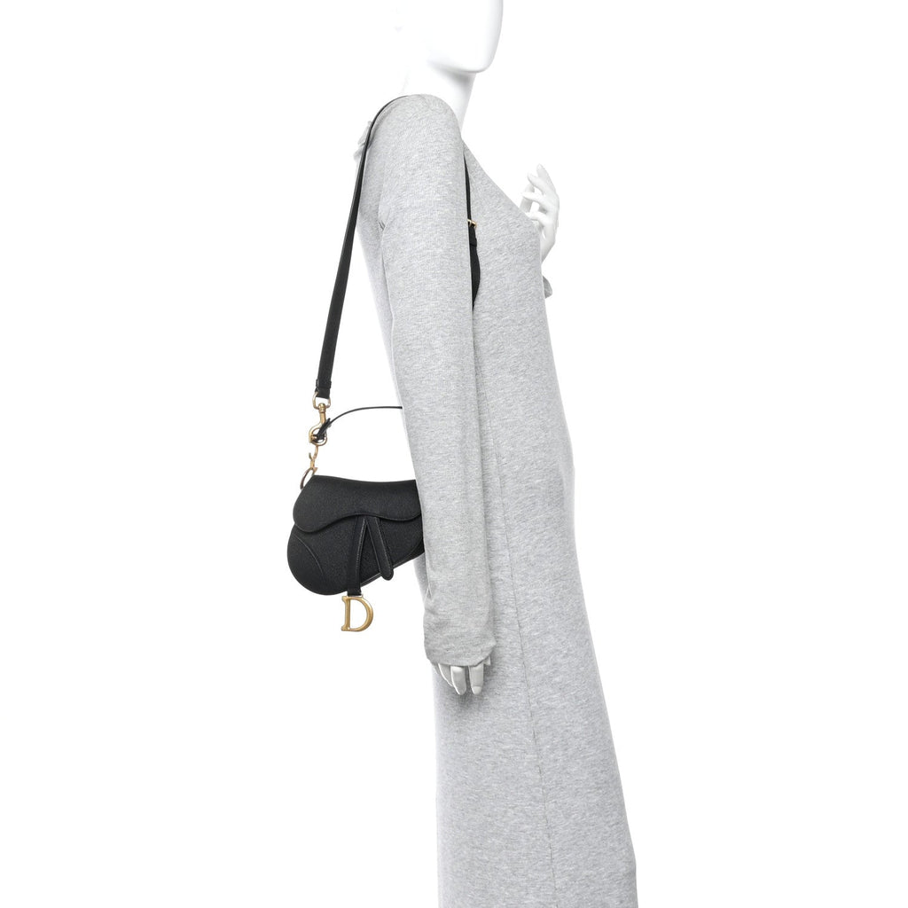 Grained Calfskin Mini Saddle Bag With Strap Black