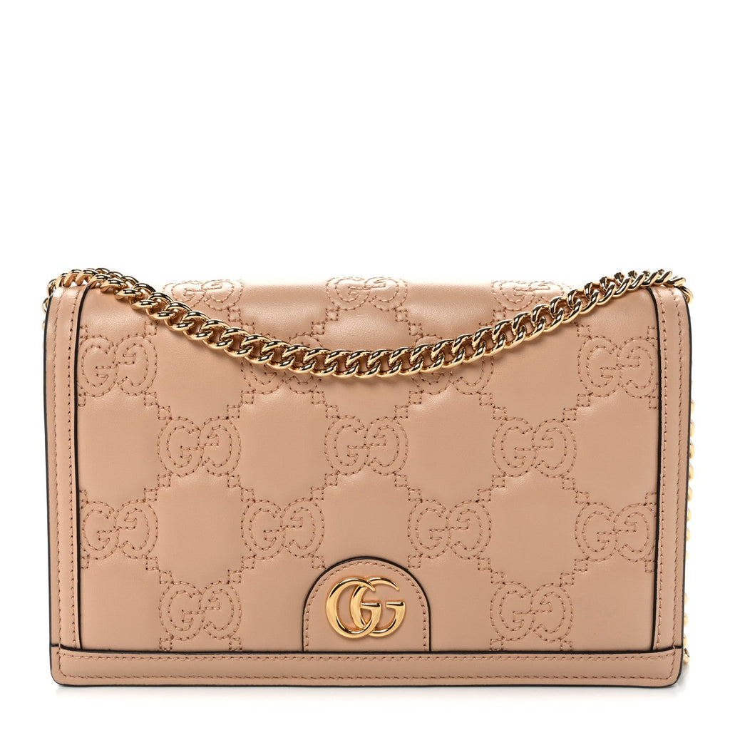Calfskin GG Matelasse Chain Wallet Perfect Pink