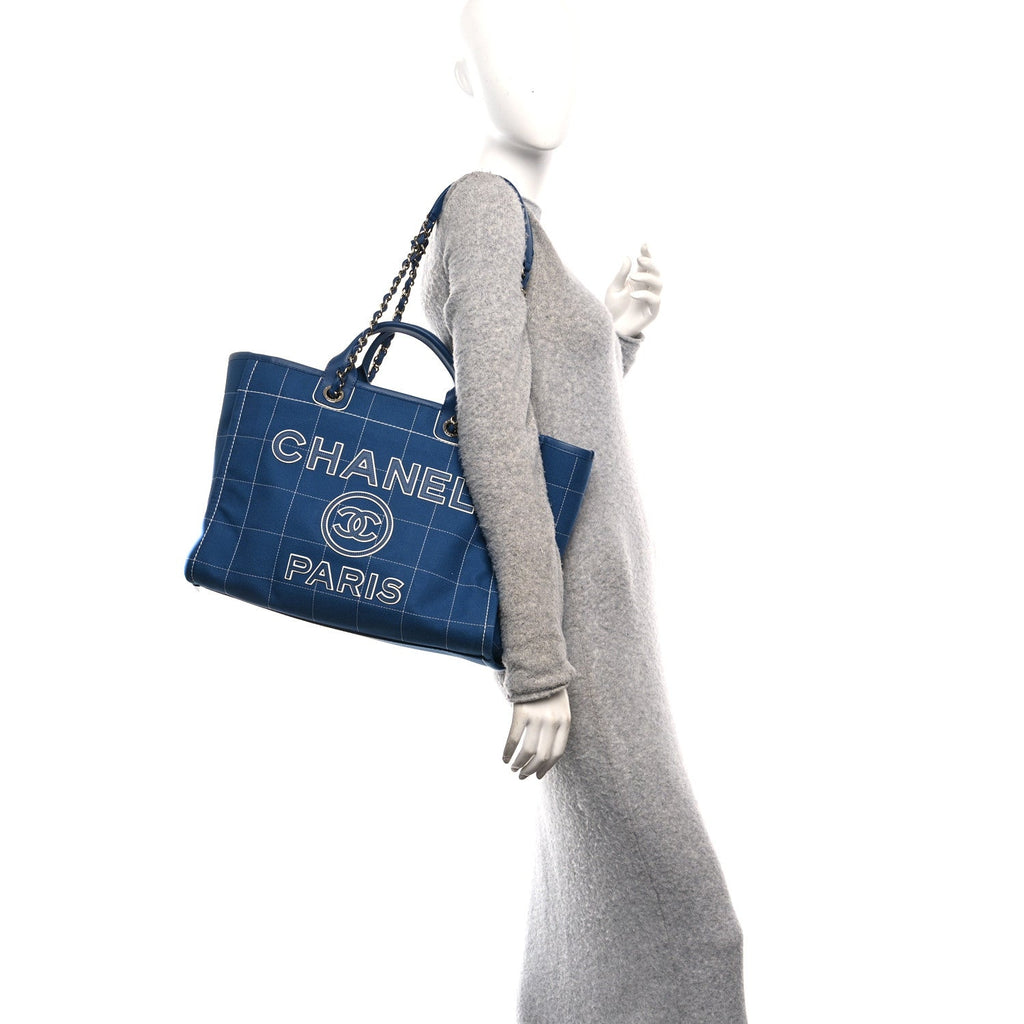 Cotton Medium Deauville Tote Blue White