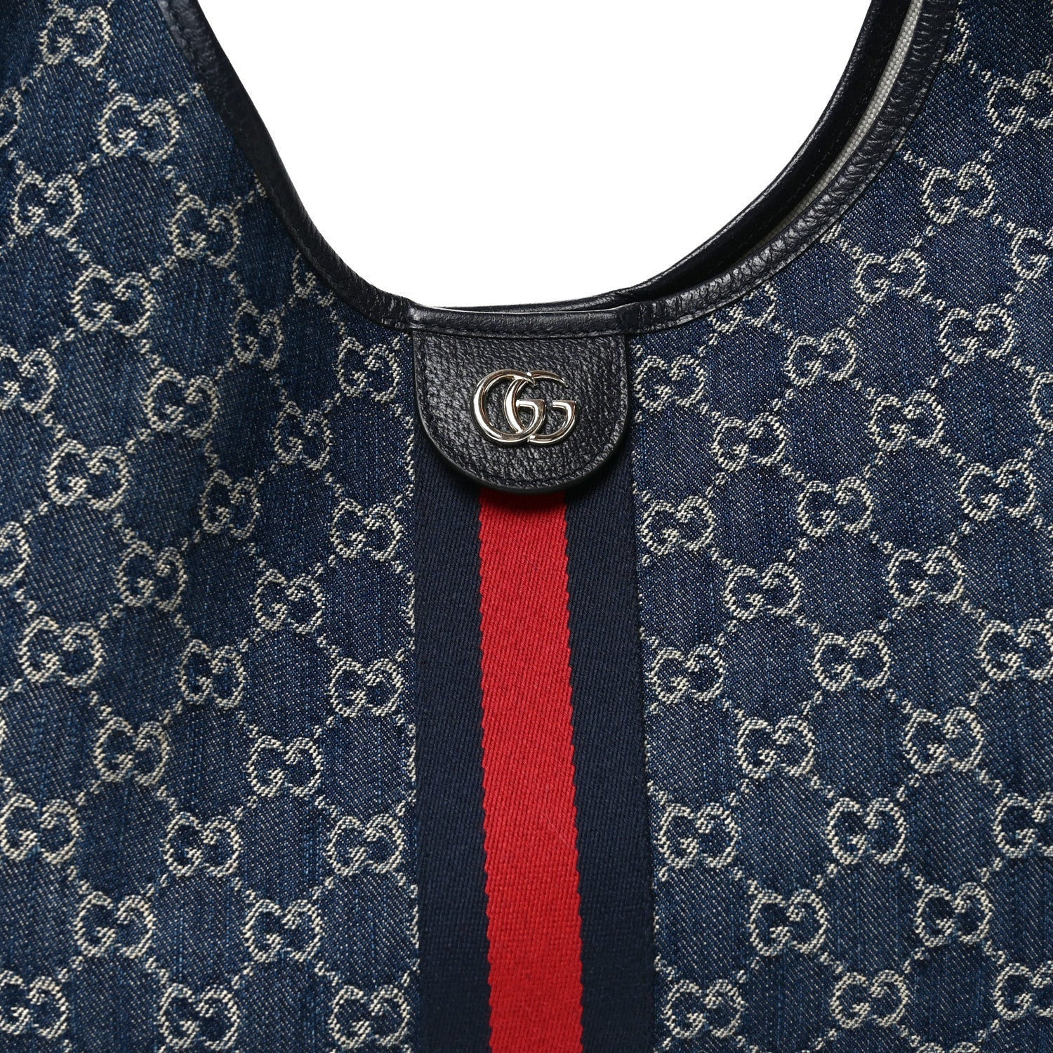 Denim GG Monogram Web Large Giglio Tote Blue