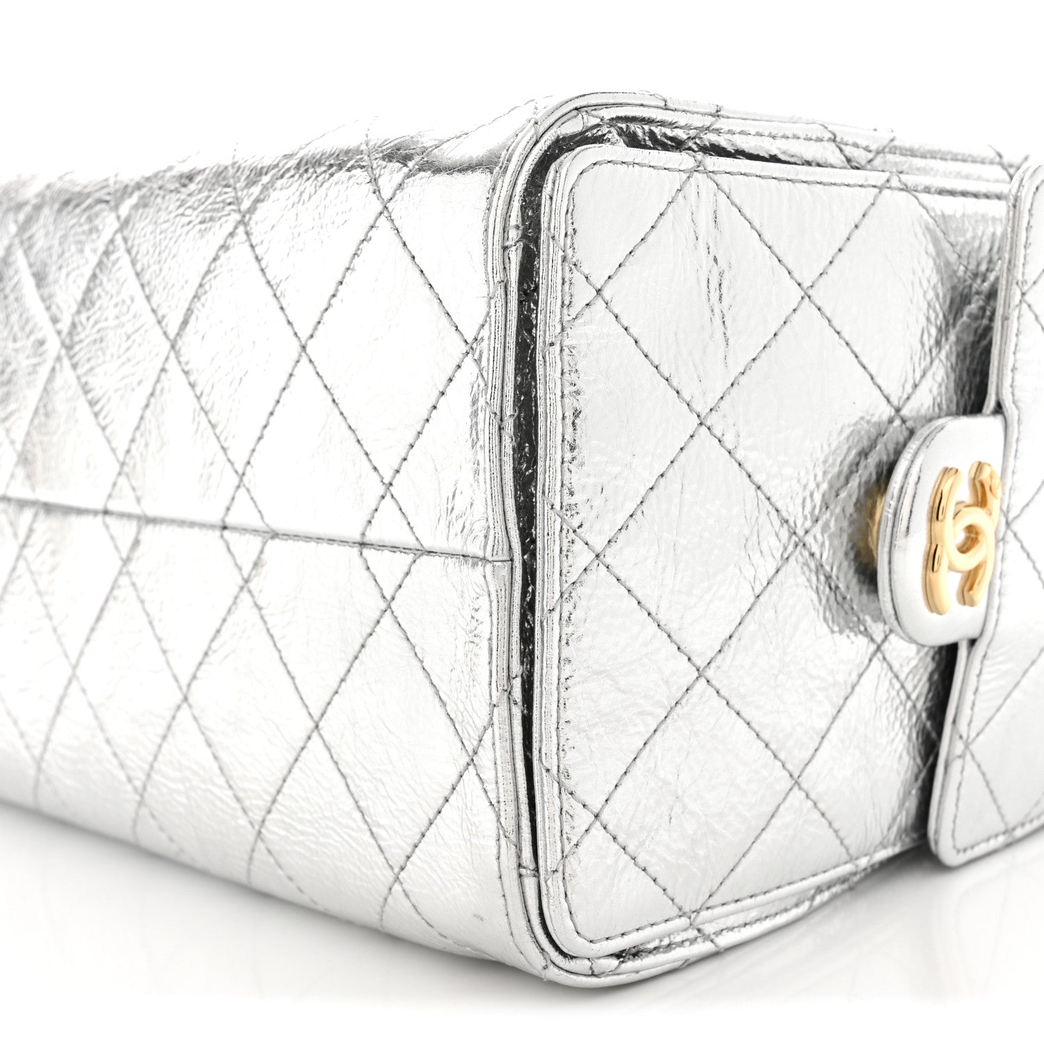 Metallic Crumpled Calfskin Quilted Small Chanel 25 Handbag Silvery