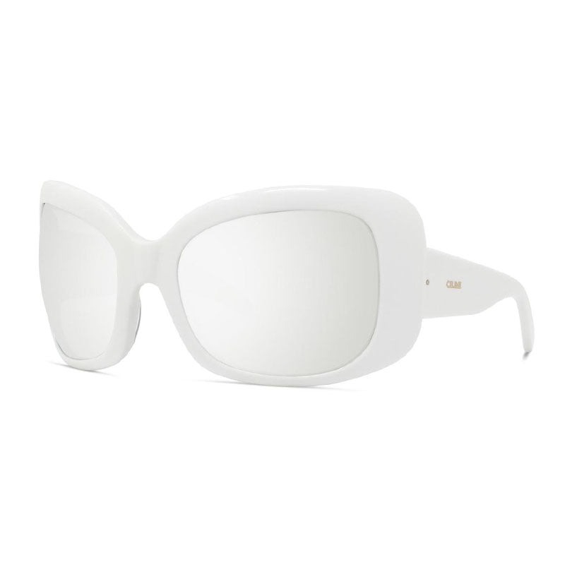 Celine Sunglasses Geometric Full Rim, White Frame and Silver Mirror Lens CL40224I25C