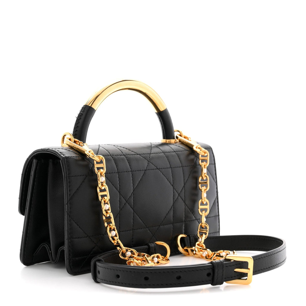 Calfskin Cannage Mini Ange Bag Black