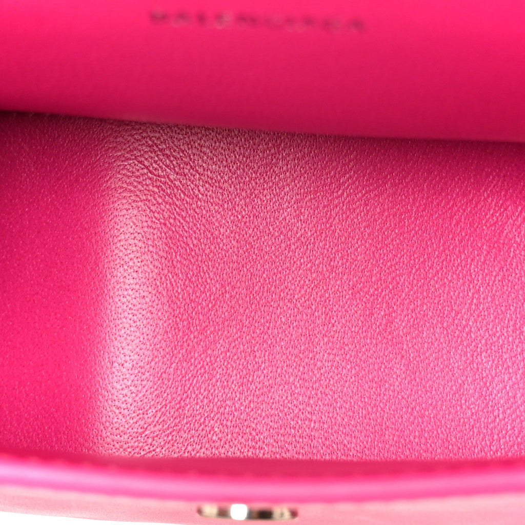Shiny Box Calfskin Hourglass Top Handle Bag XS Acid Fuchsia