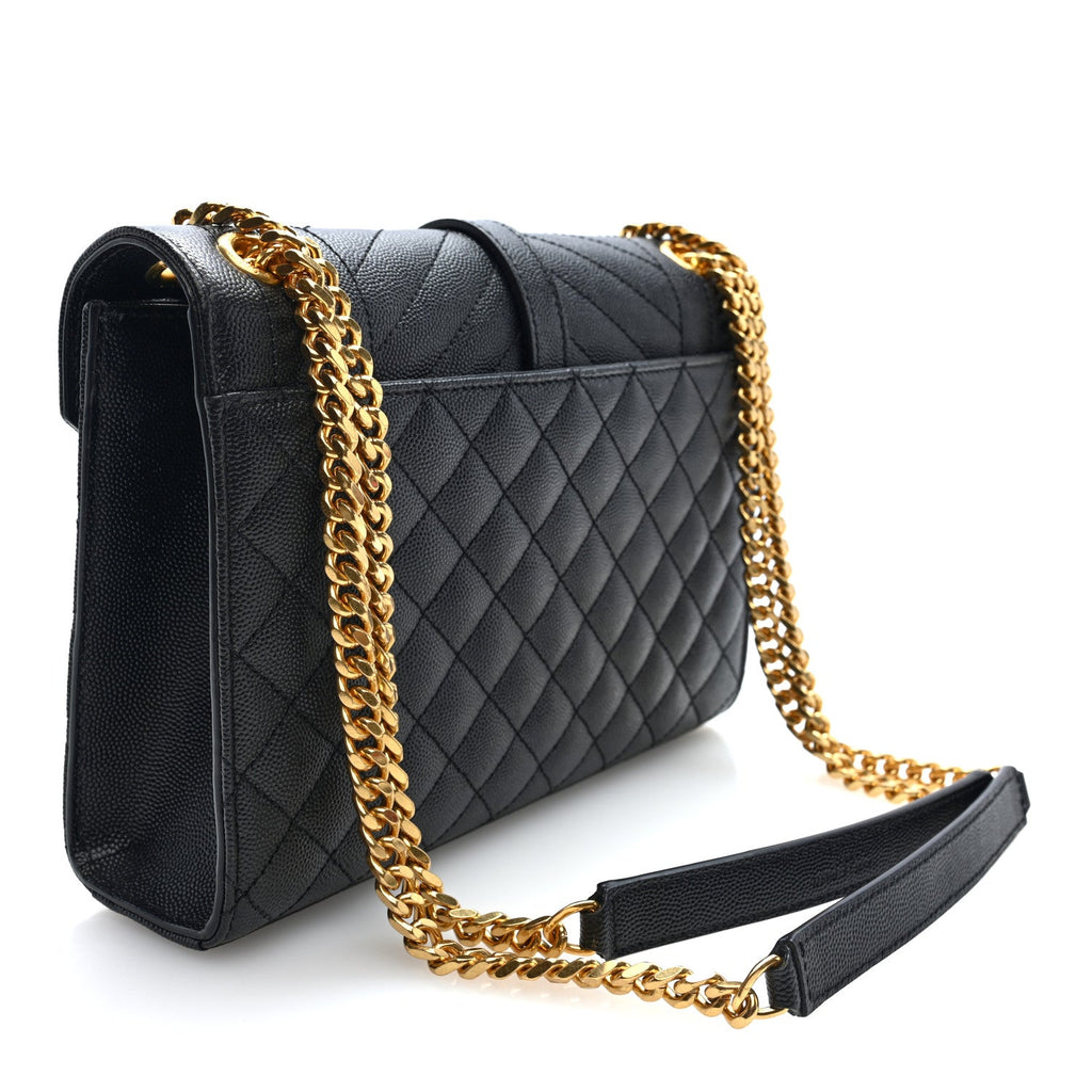 Grain De Poudre Textured Mixed Matelasse Triquilt Medium Monogram Satchel Black