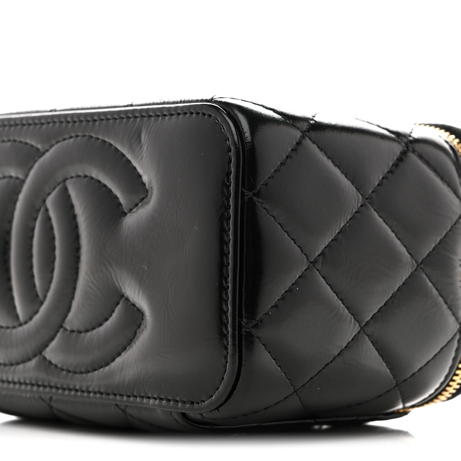 Shiny Lambskin Quilted Small Vanity Case With Chain Black