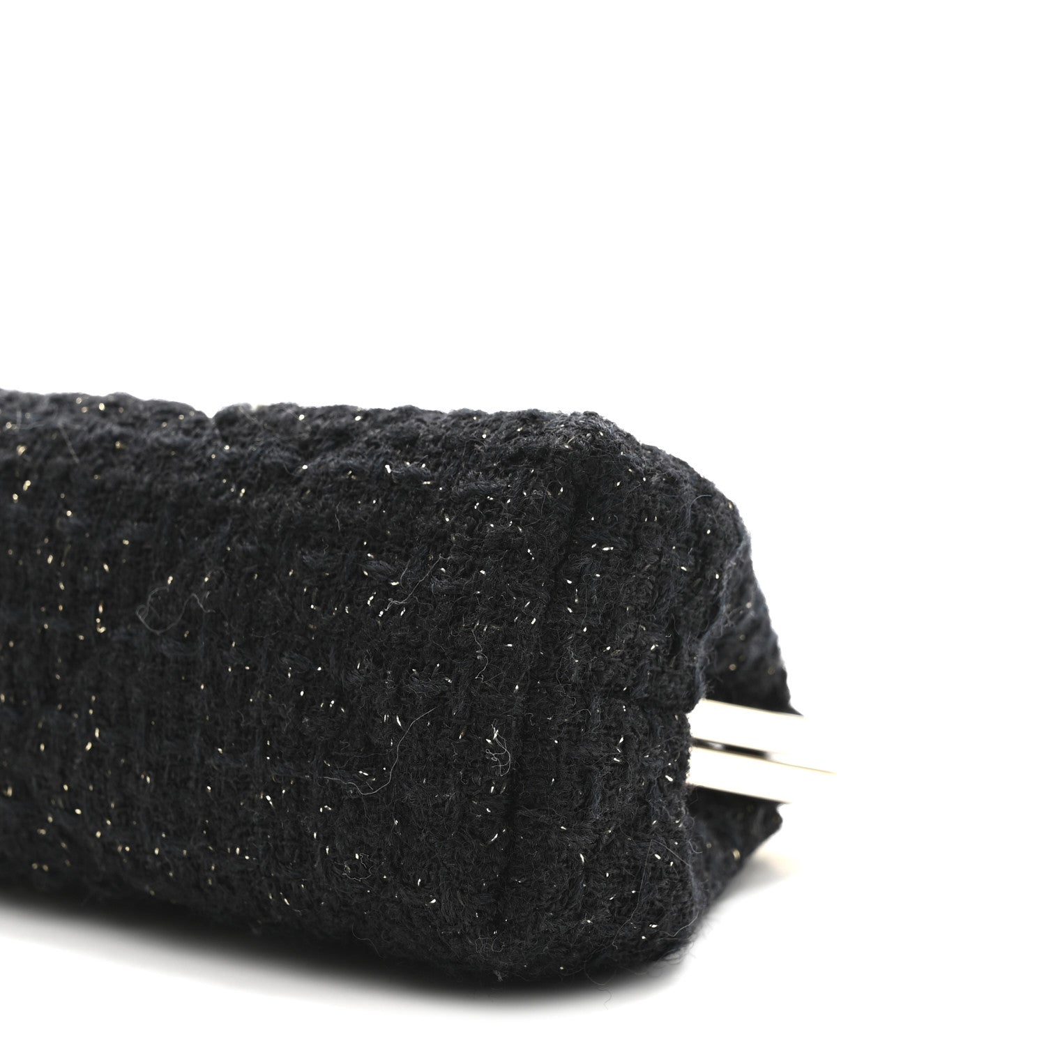 Tweed Quilted Kiss Lock Clutch Black
