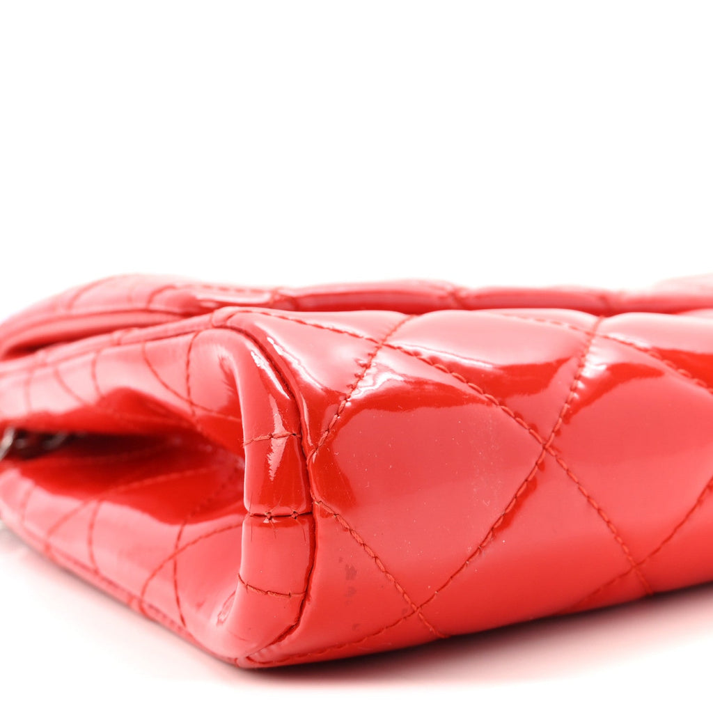 Patent Quilted Clutch with Chain Flap Red